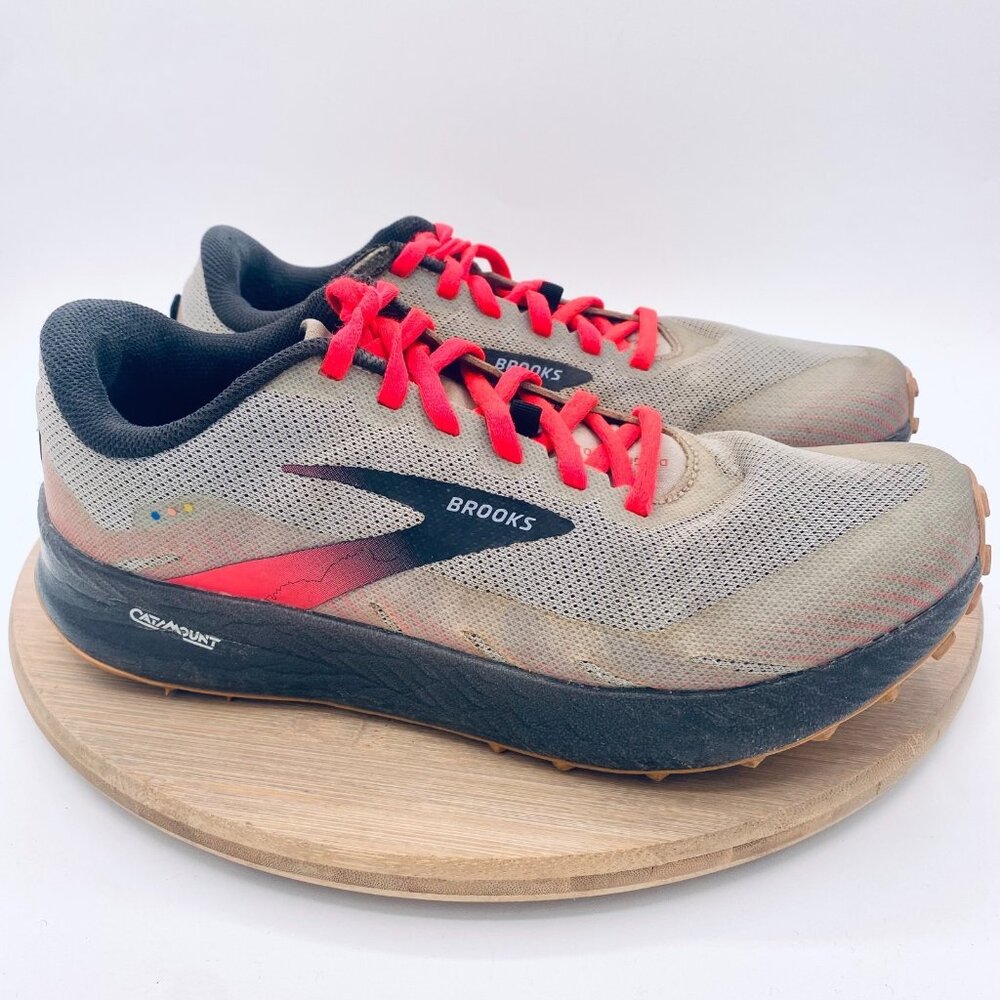 Brooks Catamount Running Shoes Womens 9.5 Beige Pink Mesh Trainers Sneakers